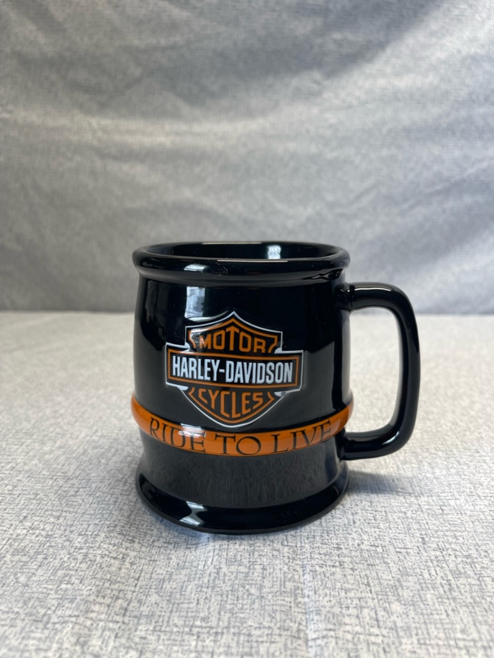Harley Davidson Barrel Style Ceramic Mug Raised Tire Tread “Ride To live “
